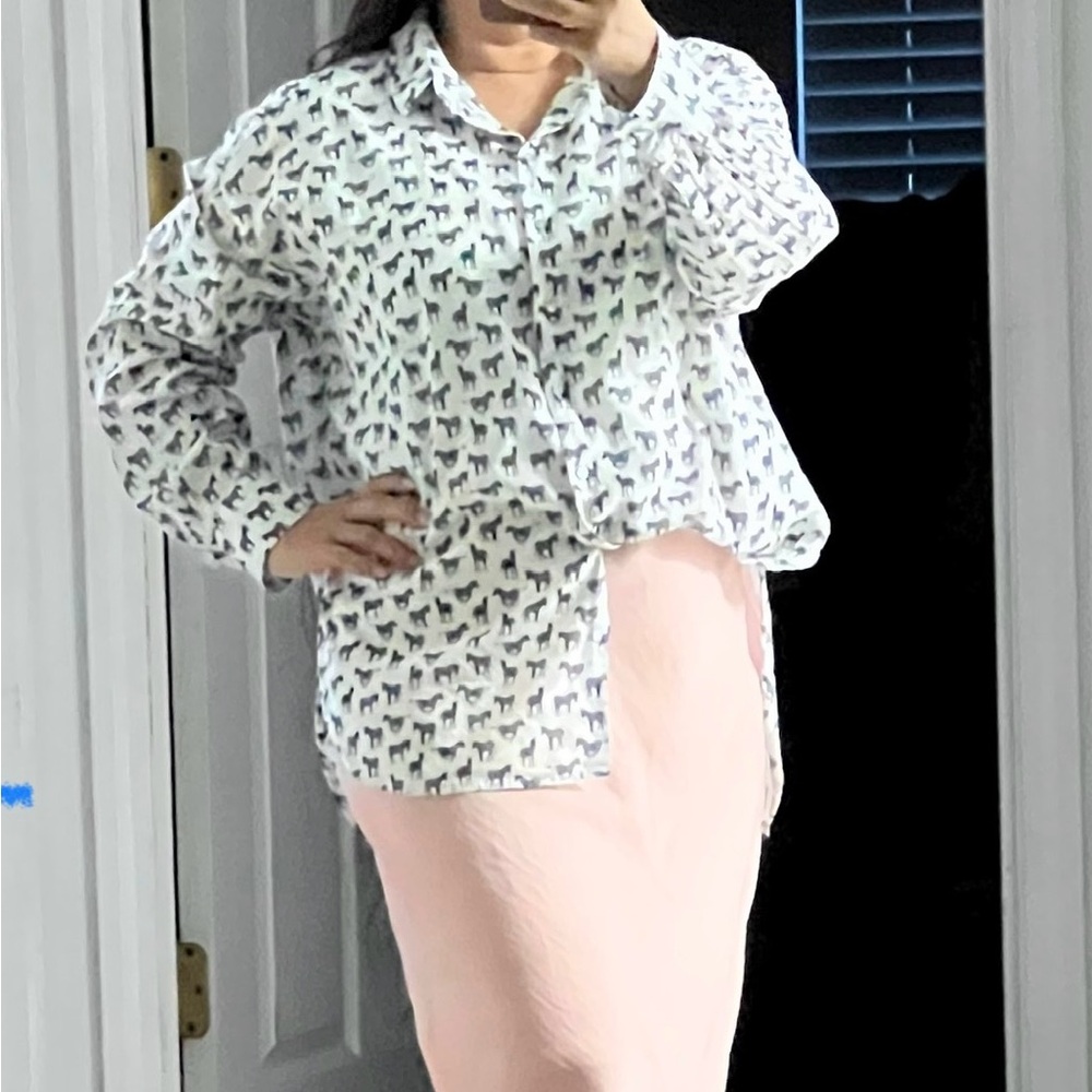 H&M | White and Black Zebra Print Blouse. Sz 8